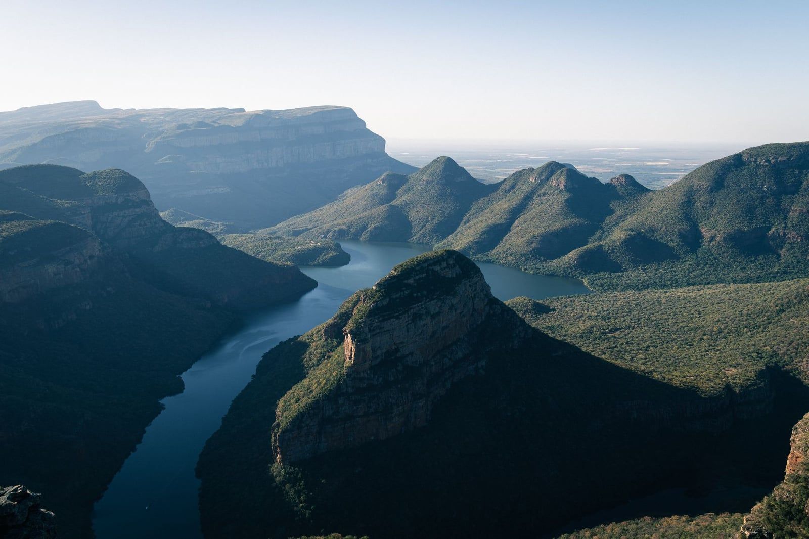 Panoramic view of the Blyde River Canyon and winding river along the Panorama Route near Kruger National Park.